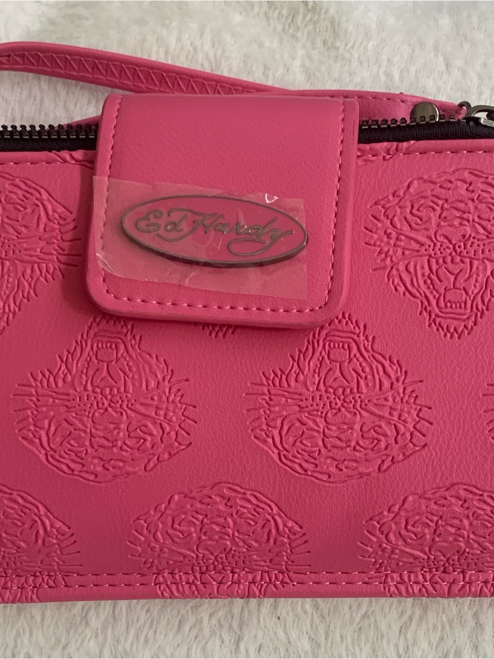 Ed Hardy Hot Pink Embossed Wristlet Clutch